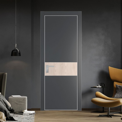 Межкомнатная дверь ProfilDoors 17 PE с вставкой Каштан светлый Графит с алюминиевой кромкой Матовая