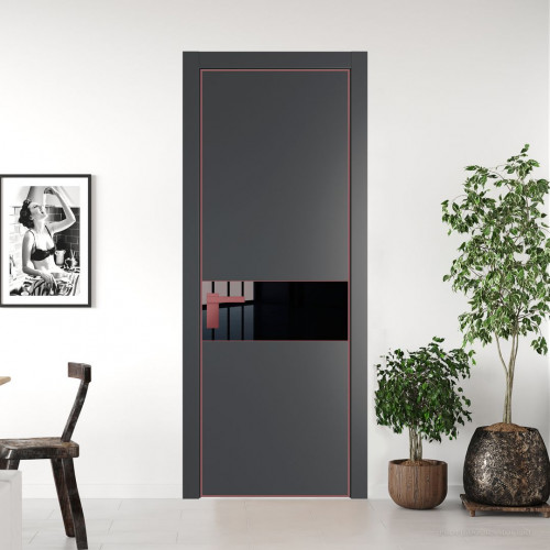Межкомнатная дверь ProfilDoors 17 PE с вставкой из стекла черный лак Графит с алюминиевой кромкой Красный антрацит