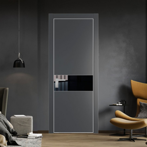 Межкомнатная дверь ProfilDoors 17 PE с вставкой из стекла черный лак Графит с алюминиевой кромкой Матовая