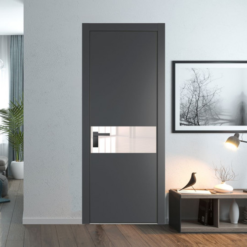 Межкомнатная дверь ProfilDoors 17 PE с вставкой из стекла перламутровый лак Графит с алюминиевой кромкой Серая Ночь