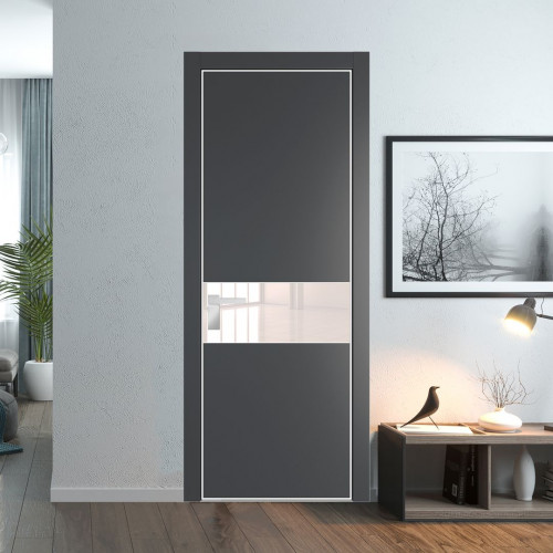 Межкомнатная дверь ProfilDoors 17 PE с вставкой из стекла перламутровый лак Графит с алюминиевой кромкой Вайт