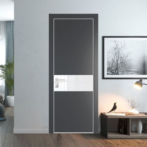 Межкомнатная дверь ProfilDoors 17 PE с вставкой из стекла лак классик Графит с алюминиевой кромкой Вайт