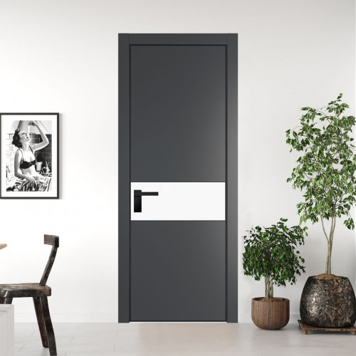 Межкомнатная дверь ProfilDoors 17 PE с вставкой из стекла монохром белый просветленный Графит с алюминиевой кромкой Черный