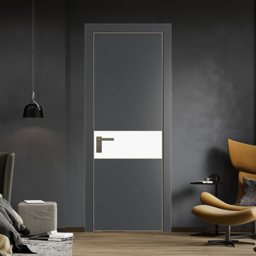 Межкомнатная дверь ProfilDoors 17 PE с вставкой из стекла монохром белый просветленный Графит с алюминиевой кромкой Шампань