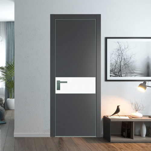 Межкомнатная дверь ProfilDoors 17 PE с вставкой из стекла монохром белый просветленный Графит с алюминиевой кромкой Зеленый воск