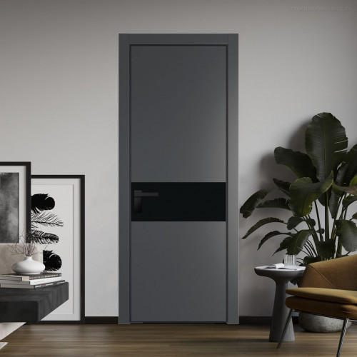 Межкомнатная дверь ProfilDoors 17 PE с вставкой из стекла монохром черный Графит с алюминиевой кромкой Черный