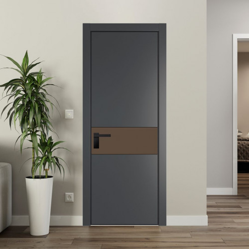 Межкомнатная дверь ProfilDoors 17 PE с вставкой из стекла монохром гляссе Графит с алюминиевой кромкой Черный