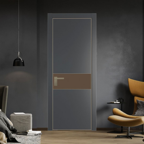 Межкомнатная дверь ProfilDoors 17 PE с вставкой из стекла монохром гляссе Графит с алюминиевой кромкой Никель