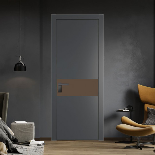 Межкомнатная дверь ProfilDoors 17 PE с вставкой из стекла монохром гляссе Графит с алюминиевой кромкой Серая Ночь