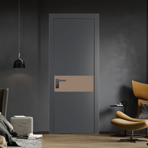 Межкомнатная дверь ProfilDoors 17 PE с вставкой из стекла монохром капучино Графит с алюминиевой кромкой Серая Ночь