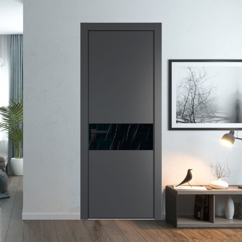 Межкомнатная дверь ProfilDoors 17 PE с вставкой из стекла неро мрамор Графит с алюминиевой кромкой Черный