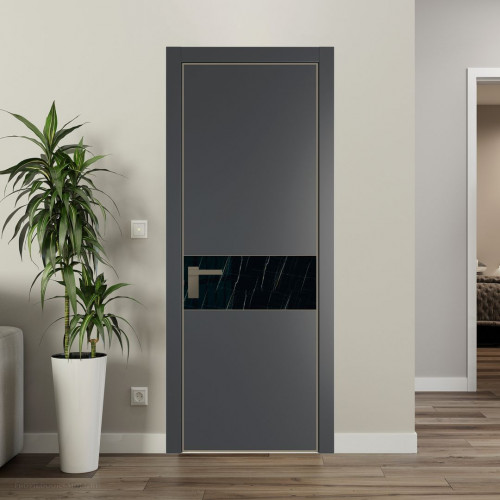 Межкомнатная дверь ProfilDoors 17 PE с вставкой из стекла неро мрамор Графит с алюминиевой кромкой Шампань