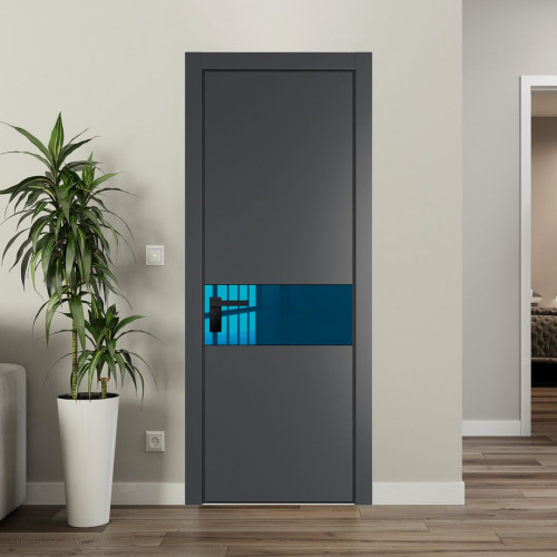 Межкомнатная дверь ProfilDoors 17 PE с вставкой из стекла зеркало blue Графит с алюминиевой кромкой Черный