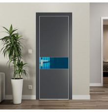 Межкомнатная дверь ProfilDoors 17 PE с вставкой из стекла зеркало blue Графит с алюминиевой кромкой Матовая