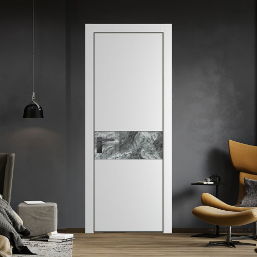 Межкомнатная дверь ProfilDoors 17 PE с вставкой из стекла атриум серебро Крем Вайт с алюминиевой кромкой Серая Ночь