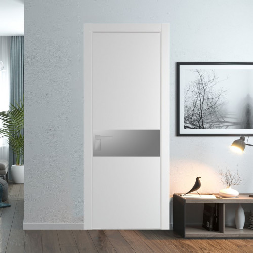 Межкомнатная дверь ProfilDoors 17 PE с вставкой из стекла серебро матлак Крем Вайт с алюминиевой кромкой Матовая