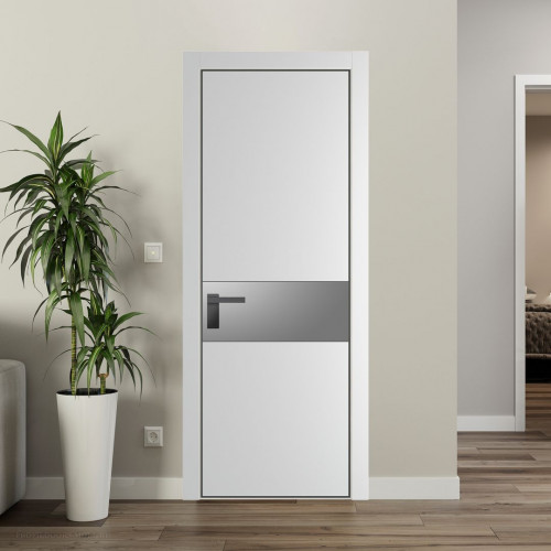Межкомнатная дверь ProfilDoors 17 PE с вставкой из стекла серебро матлак Крем Вайт с алюминиевой кромкой Серая Ночь