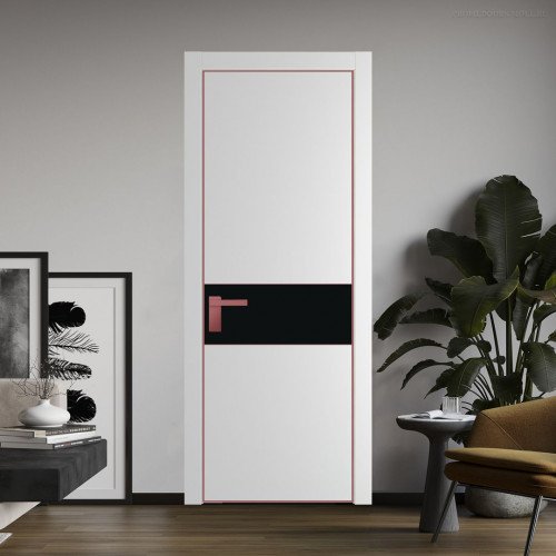 Межкомнатная дверь ProfilDoors 17 PE с вставкой из стекла монохром черный Крем Вайт с алюминиевой кромкой Красный антрацит