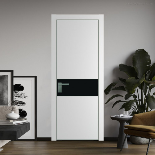 Межкомнатная дверь ProfilDoors 17 PE с вставкой из стекла монохром черный Крем Вайт с алюминиевой кромкой Зеленый воск