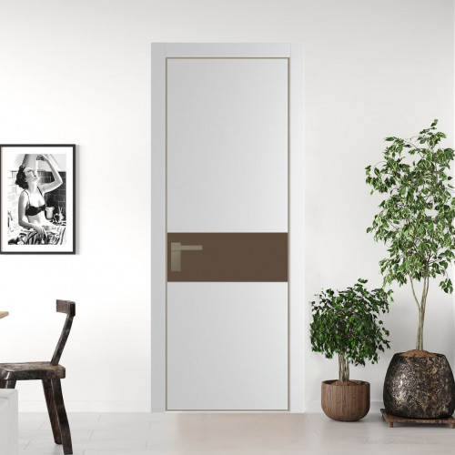 Межкомнатная дверь ProfilDoors 17 PE с вставкой из стекла монохром гляссе Крем Вайт с алюминиевой кромкой Никель