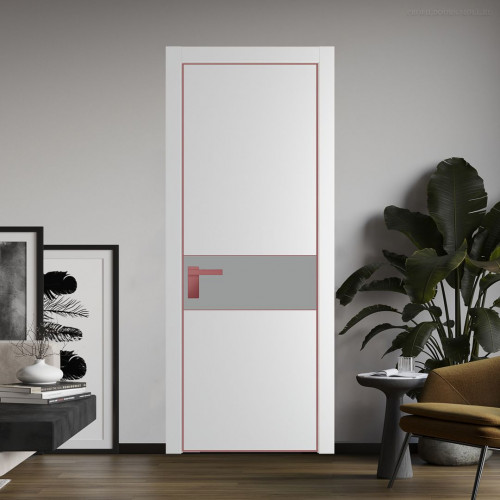 Межкомнатная дверь ProfilDoors 17 PE с вставкой из стекла монохром серый Крем Вайт с алюминиевой кромкой Красный антрацит