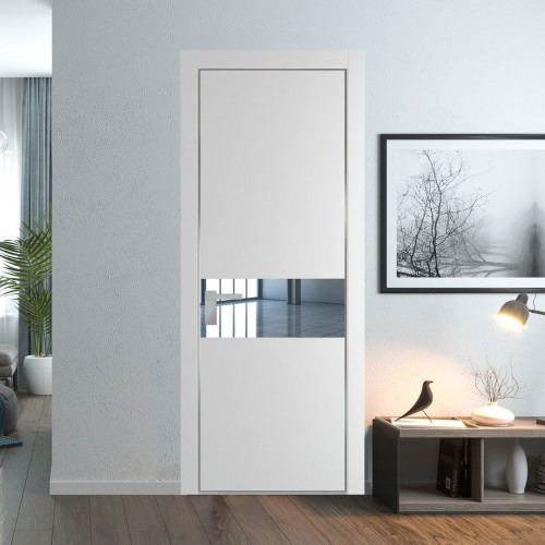 Межкомнатная дверь ProfilDoors 17 PE с вставкой из стекла зеркало Крем Вайт с алюминиевой кромкой Серебро