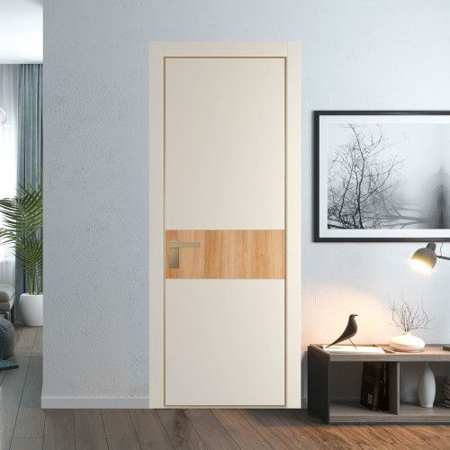 Межкомнатная дверь ProfilDoors 17 PE с вставкой Дуб Карамель Кремовая Магнолия с алюминиевой кромкой Золото