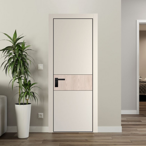 Межкомнатная дверь ProfilDoors 17 PE с вставкой Каштан светлый Кремовая Магнолия с алюминиевой кромкой Черный