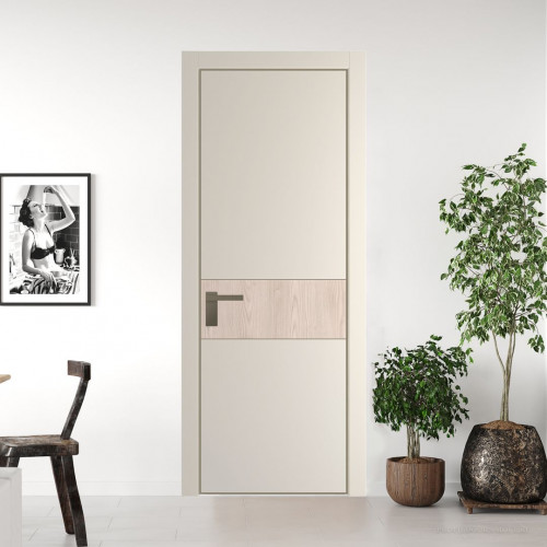 Межкомнатная дверь ProfilDoors 17 PE с вставкой Каштан светлый Кремовая Магнолия с алюминиевой кромкой Шампань
