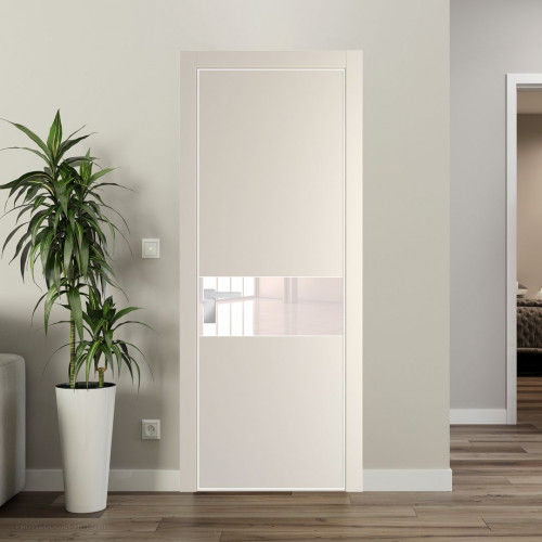 Межкомнатная дверь ProfilDoors 17 PE с вставкой из стекла перламутровый лак Кремовая Магнолия с алюминиевой кромкой Вайт