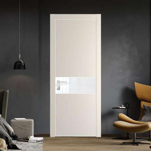 Межкомнатная дверь ProfilDoors 17 PE с вставкой из стекла лак классик Кремовая Магнолия с алюминиевой кромкой Вайт