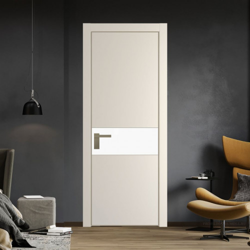 Межкомнатная дверь ProfilDoors 17 PE с вставкой из стекла монохром белый просветленный Кремовая Магнолия с алюминиевой кромкой Никель