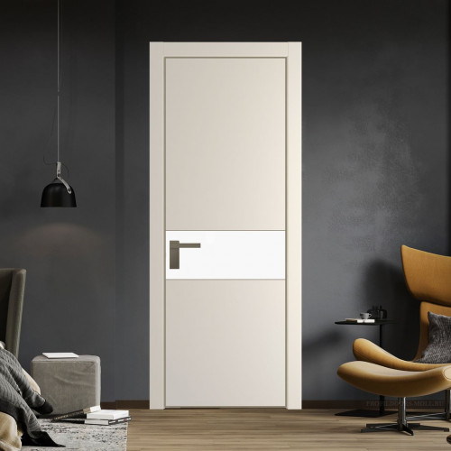 Межкомнатная дверь ProfilDoors 17 PE с вставкой из стекла монохром белый просветленный Кремовая Магнолия с алюминиевой кромкой Шампань