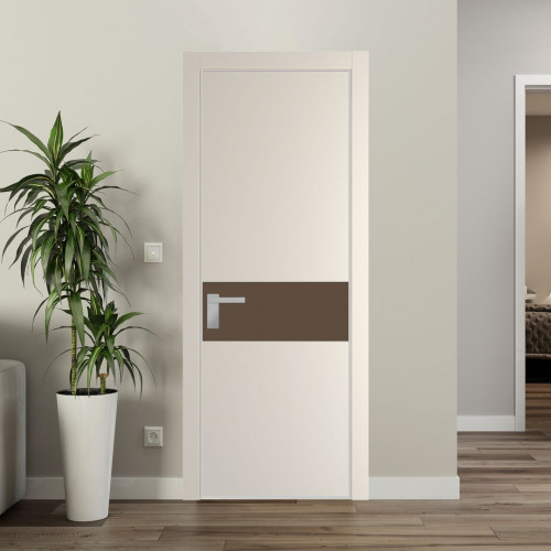 Межкомнатная дверь ProfilDoors 17 PE с вставкой из стекла монохром гляссе Кремовая Магнолия с алюминиевой кромкой Матовая