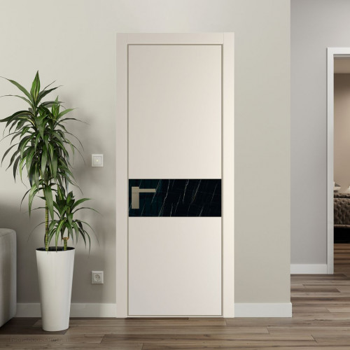 Межкомнатная дверь ProfilDoors 17 PE с вставкой из стекла неро мрамор Кремовая Магнолия с алюминиевой кромкой Никель