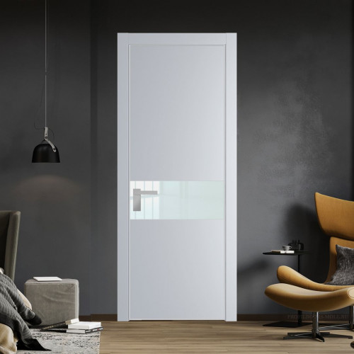 Межкомнатная дверь ProfilDoors 17 PE с вставкой из стекла белый лак Лайт Грей с алюминиевой кромкой Матовая