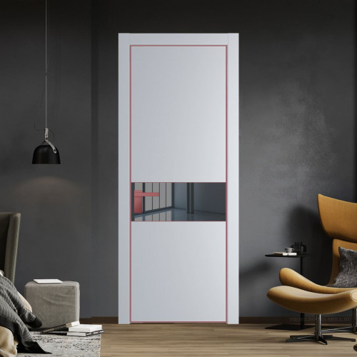 Межкомнатная дверь ProfilDoors 17 PE с вставкой из стекла зеркало grey Лайт Грей с алюминиевой кромкой Красный антрацит