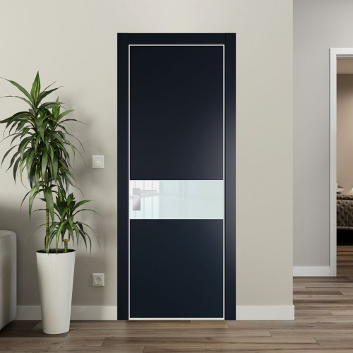 Межкомнатная дверь ProfilDoors 17 PE с вставкой из стекла белый лак Нэви Блу с алюминиевой кромкой Вайт
