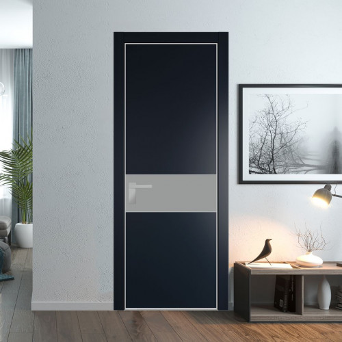Межкомнатная дверь ProfilDoors 17 PE с вставкой из стекла монохром серый Нэви Блу с алюминиевой кромкой Матовая