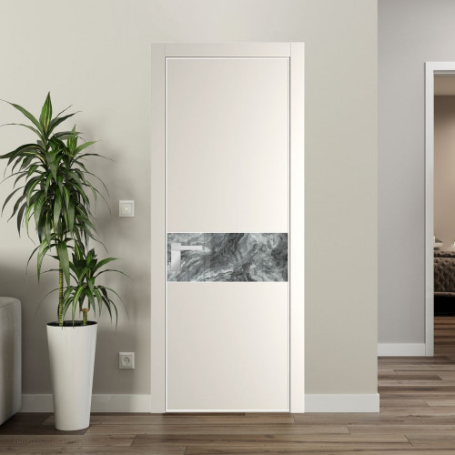Межкомнатная дверь ProfilDoors 17 PE с вставкой из стекла атриум серебро Перламутр белый с алюминиевой кромкой Вайт
