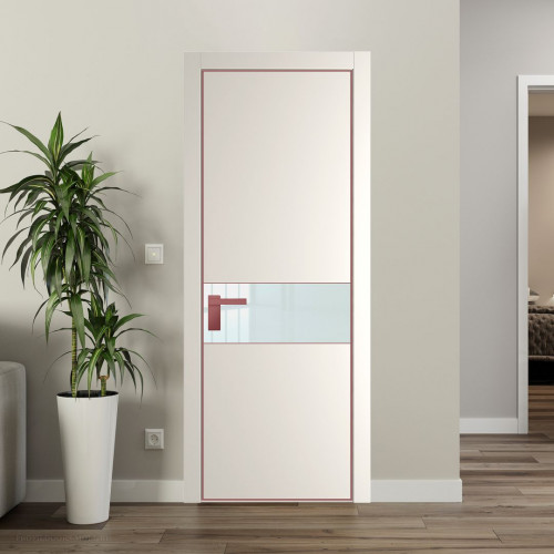 Межкомнатная дверь ProfilDoors 17 PE с вставкой из стекла белый лак Перламутр белый с алюминиевой кромкой Красный антрацит