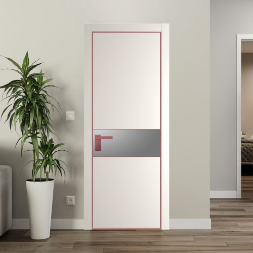 Межкомнатная дверь ProfilDoors 17 PE с вставкой из стекла серебро матлак Перламутр белый с алюминиевой кромкой Красный антрацит