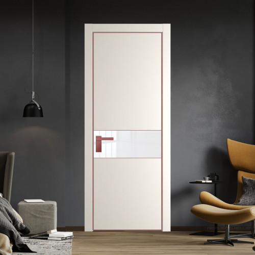 Межкомнатная дверь ProfilDoors 17 PE с вставкой из стекла лак классик Перламутр белый с алюминиевой кромкой Красный антрацит