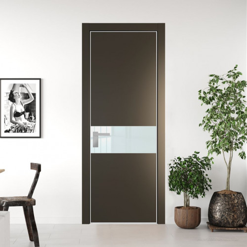 Межкомнатная дверь ProfilDoors 17 PE с вставкой из стекла белый лак Перламутр бронза с алюминиевой кромкой Матовая