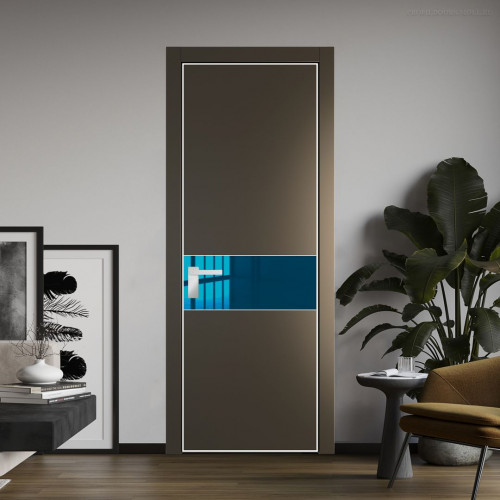 Межкомнатная дверь ProfilDoors 17 PE с вставкой из стекла зеркало blue Перламутр бронза с алюминиевой кромкой Вайт