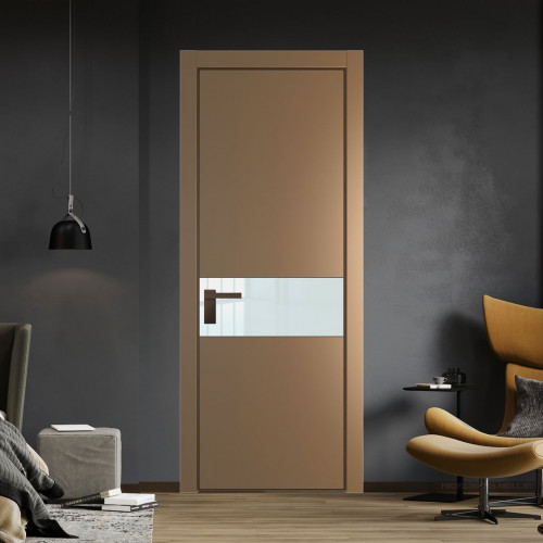 Межкомнатная дверь ProfilDoors 17 PE с вставкой из стекла белый лак Перламутр золото с алюминиевой кромкой Деорэ