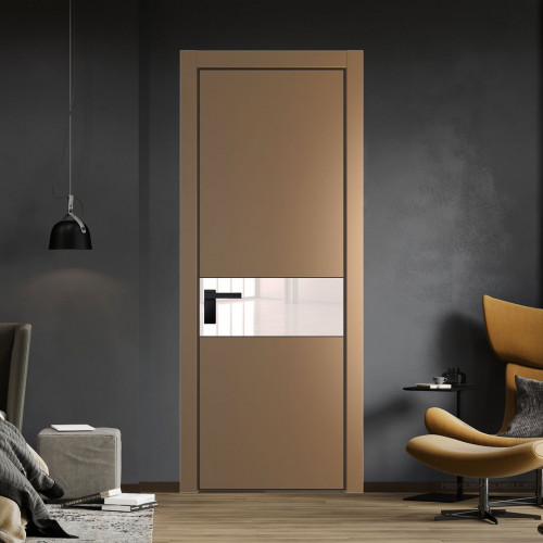 Межкомнатная дверь ProfilDoors 17 PE с вставкой из стекла перламутровый лак Перламутр золото с алюминиевой кромкой Черный