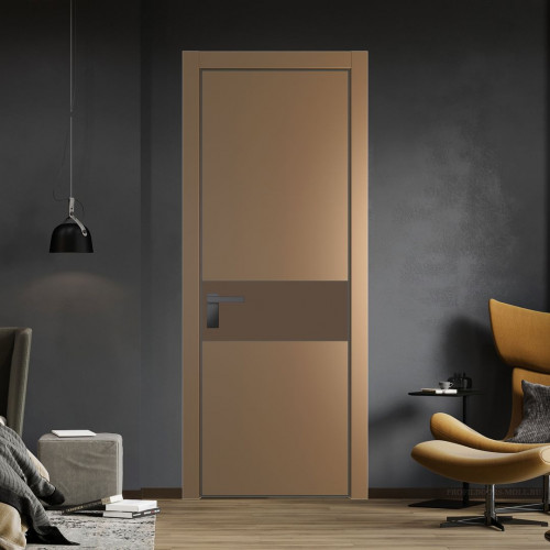 Межкомнатная дверь ProfilDoors 17 PE с вставкой из стекла монохром гляссе Перламутр золото с алюминиевой кромкой Серая Ночь