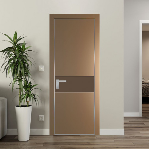 Межкомнатная дверь ProfilDoors 17 PE с вставкой из стекла монохром гляссе Перламутр золото с алюминиевой кромкой Серебро