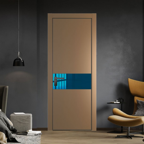 Межкомнатная дверь ProfilDoors 17 PE с вставкой из стекла зеркало blue Перламутр золото с алюминиевой кромкой Серая Ночь